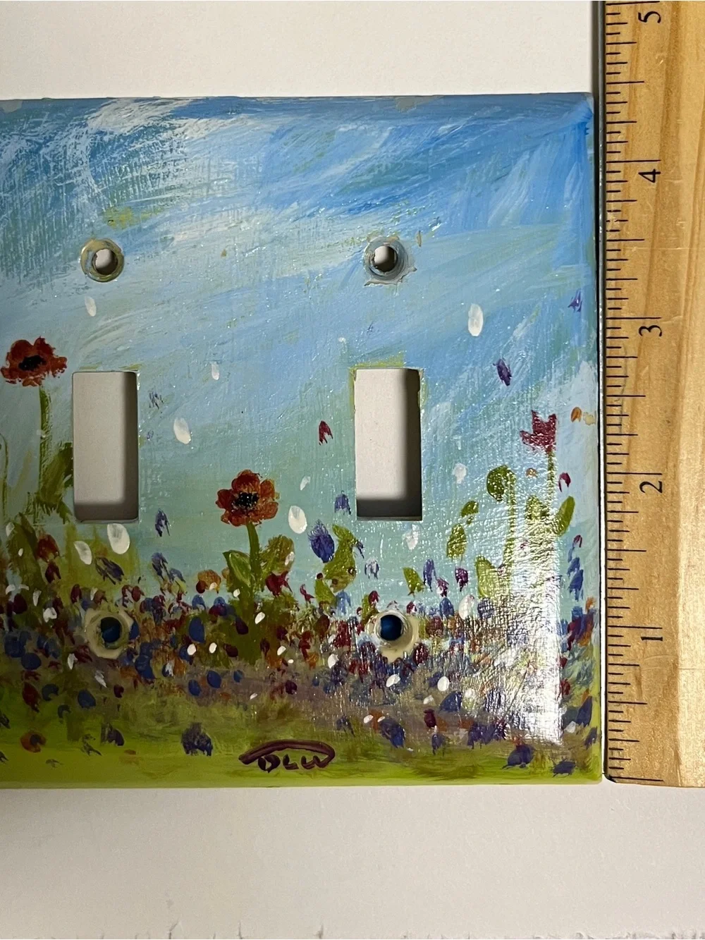 Hand-Painted Floral Double Toggle Light Switch Cover - Blue & Green